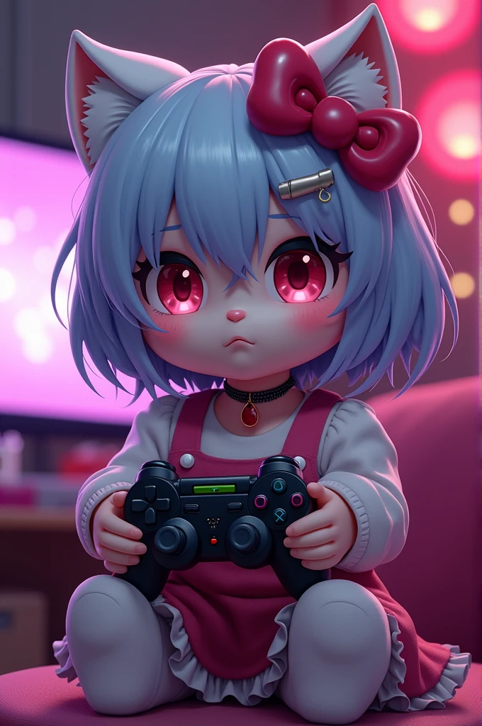 Anime hello kitty that is a goth bimbo playing video games
