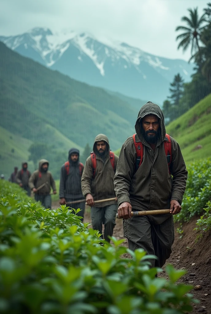 Mgnrega workers working during rainfall in Kashmir