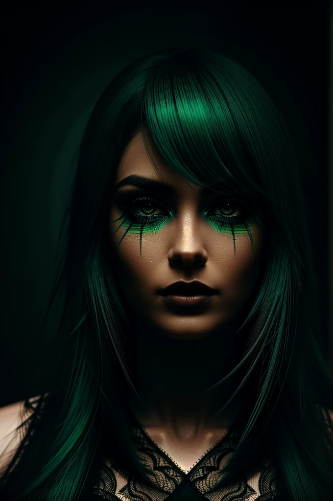 A beautiful half-human half-bird girl, green and blue feathers, sharp beak, animatronic parts, robotized bird-of-paradise, terrifying scene, blood splattered, (best quality,4k,8k,highres,masterpiece:1.2),ultra-detailed,(realistic,photorealistic,photo-realistic:1.37),highly detailed face,extremely detailed eyes and face,longeyelashes,intricate details,cinematic lighting,dramatic shadows,moody atmosphere,dark fantasy,surreal,digital art