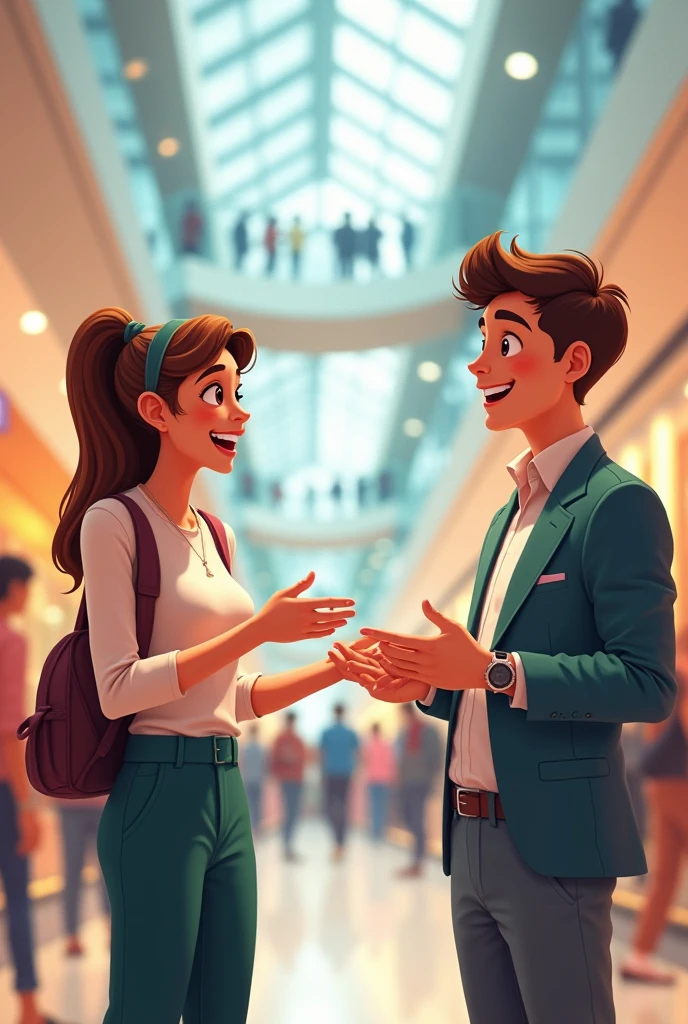 Saleslady girl talking 2d
The background is mall
