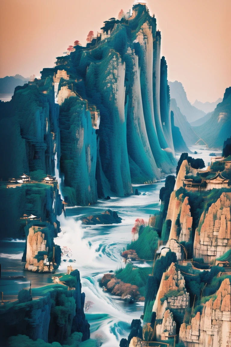 China,China风景,China当代艺术,打造视觉上引人注目China风海报,Integrate into Xiangyun,Mountains and rivers,Add depth and meaning to your design. High Detail, The theme should reflect the fusion of past and present, Evokes a sense of timeless elegance