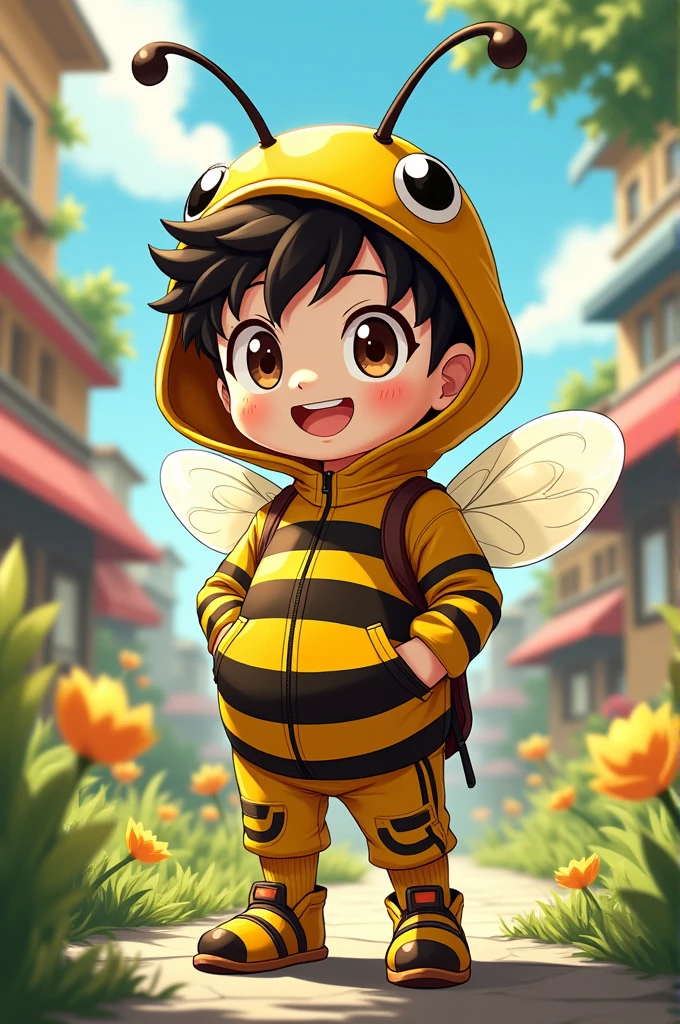 Un homme portant un costume d'abeille et le chapeau en mode babe d'animé
