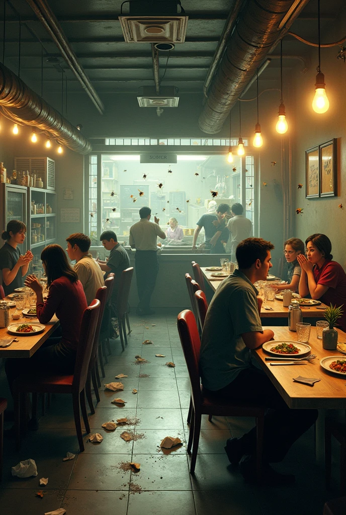 A restaurant that serves food to order that has a lot of flies.