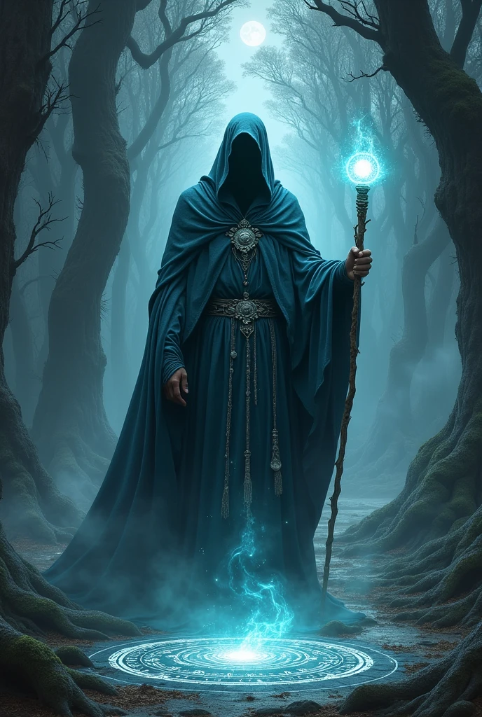 In the depths of an ancient, shadow-filled forest, where the whispers of the wind carry secrets of old, stands a towering figure cloaked in twilight. This is the realm of the mystical sorcerer, whose presence commands awe and reverence. The sorcerer is enveloped in a flowing robe that shimmers with the colors of the deep ocean and starlit sky, woven with silver threads that glimmer like a constellation cast upon the fabric. In his hand, he holds a staff made from the twisted branches of the world tree, topped with a clear crystal orb that pulses with a soft, otherworldly light. His eyes, deep and penetrating, seem to see beyond the mere physical realm, holding knowledge of ancient spells and forgotten worlds.
In front of him, a complex set of glowing sigils are etched into the ground, pulsating with magical energy. These runes form a circling pattern that evokes the cosmic order, spiraling into the ether. The air crackles with anticipation as ethereal, ghostly mists rise from the earth, entwining around the sorcerer's form, creating an aura of power and mystery. Luminescent wisps flit about like curious spirits, drawn to the sorcerer’s spectral call.
The background is a tapestry of towering, darkened trees, their gnarled branches like skeletal fingers reaching towards the heavens, draped in veils of emerald moss. Above, the canopy is pierced by shafts of silvery moonlight, casting an enchanted glow over the scene. In the distance, the faint roar of a cascading waterfall can be heard, harmonizing with the rhythmic chanting of the sorcerer as he summons forces unknown to mortal man. The atmosphere is thick with the aroma of ancient wood, damp earth, and the subtle hint of sage burning in the conjuring ritual.
This setting creates a sense of timeless magic, a moment caught between reality and legend, where the line between the seen and unseen blurs, inviting those who dare to witness the unveiling of arcane mysteries. Let this scene evoke the grandeur of a tale as o