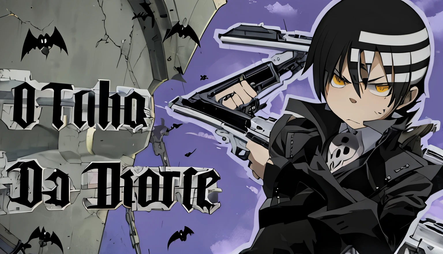 Death the ???, two guns, shadow aura, o filho da morte, bats flying, emo boy, gothic boy