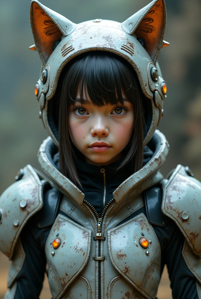 Young Girl、Rubber Suit、Mecha Head、Fully equipped、Thick Armor、Cat motifs、