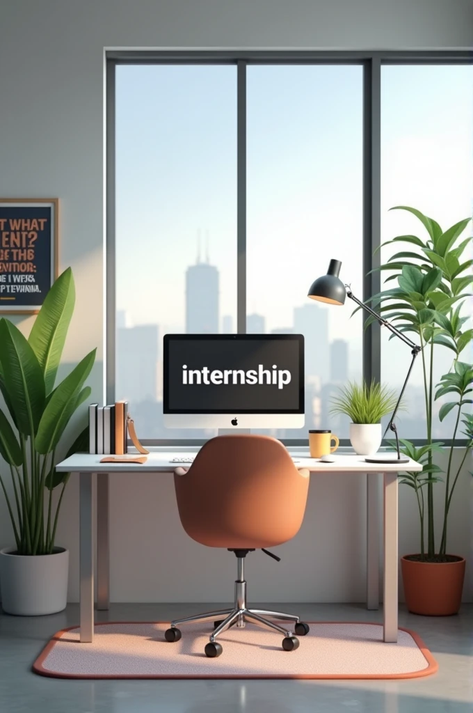 Show a computer or workspace with a "Internship" label to symbolize your future role.