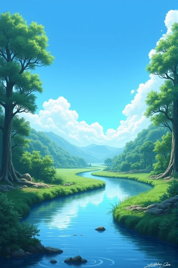 Landscape along with river and blue sky