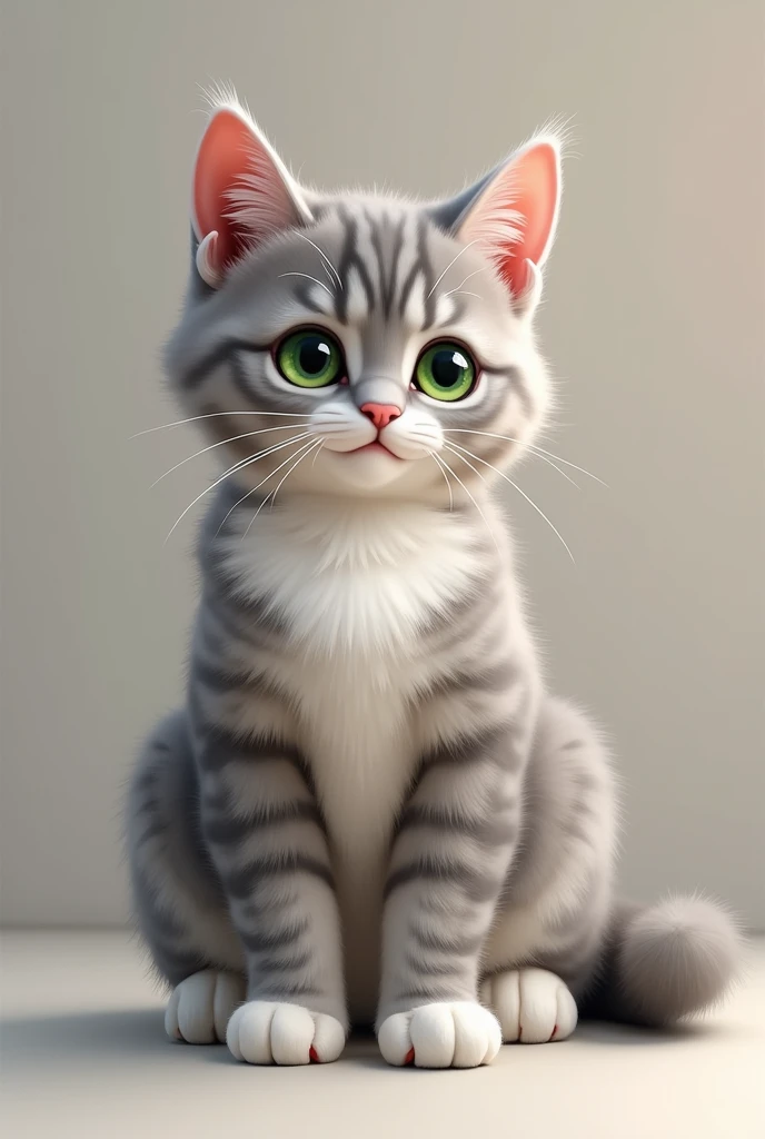 Dilute light grey tabby cat domestic short hair with green eyes, white chest, and white mittens