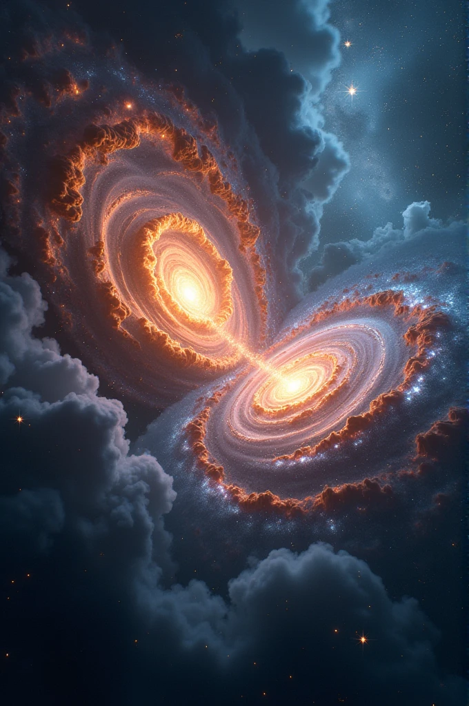Witness the breathtaking phenomenon of galaxy collisions, where destruction and creation coexist, leading to the birth of new stars and galaxies.