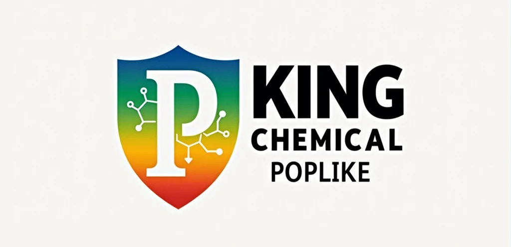 2,048 x 1,152 pixels, refine the recently redesigned logo: Maintain the left side graphic where the 'K' silhouette has been transformed into a 'P' shape resembling a stylized chemical flask or beaker. Keep the colorful shield design with integrated molecular bond structures or atomic representations within the color bands.
Key modifications:

Change the right-side text to three stacked lines reading:
KINGCONG (top line)
CHEMICAL (middle line)
POPLIKE (bottom line)
Adjust text sizing and spacing to fit these three lines harmoniously within the existing design
Maintain the overall balance between the left graphic and right text elements

Style: Preserve the chemical and industrial themes already incorporated, including any molecular structures, reaction arrows, or laboratory equipment symbolism. Retain the vibrant color scheme (blue, green, yellow, orange, red) in the shield design.