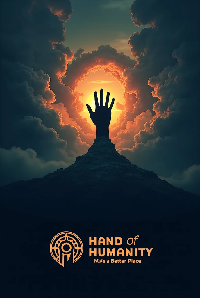Epic logo for "Hand of Humanity" text with it's symbol. And the slogan is "Make a better place" It will be also in text