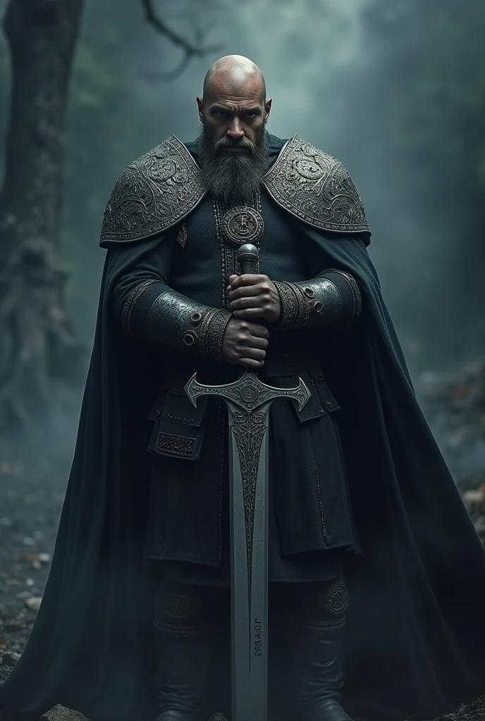  Mystical Viking with black background and text “Thrones of blood and iron” 