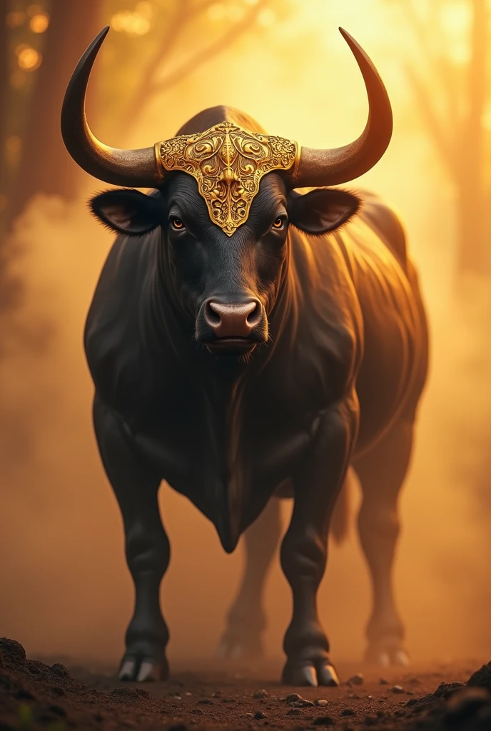 Black bull golden time and golden helmet and orange light and fog