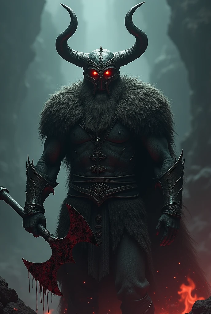  Demonic Viking with black background and text “Thrones of blood and iron” 