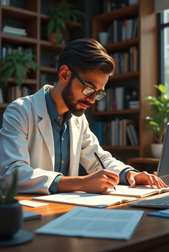 Person writing a scientific dissemination article