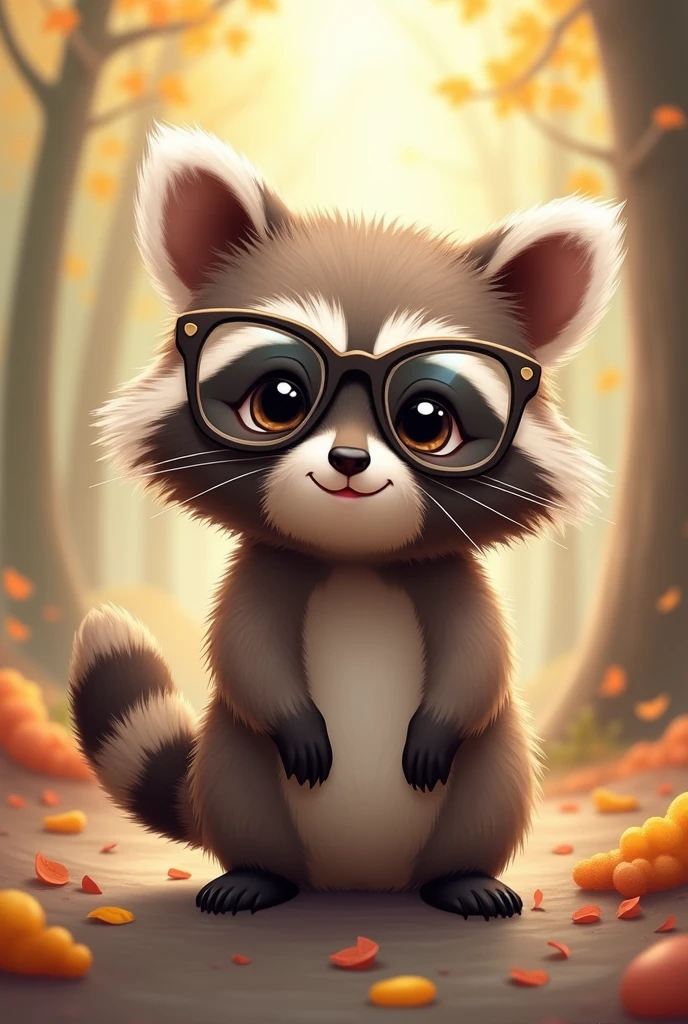 Cute raccoon wearing glasses