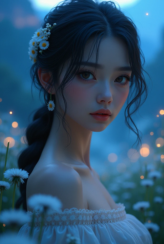 A beautiful girl live in a beautiful valley near village. It's look so beautiful and her eyes is so mesmerising that attract anyone. Her looks so attractive. Her near the moonlight blue moonlit of dental lines, not dandelion with fireflies.