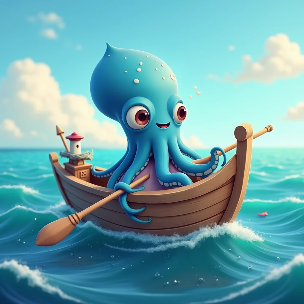 Squid in a blue boat