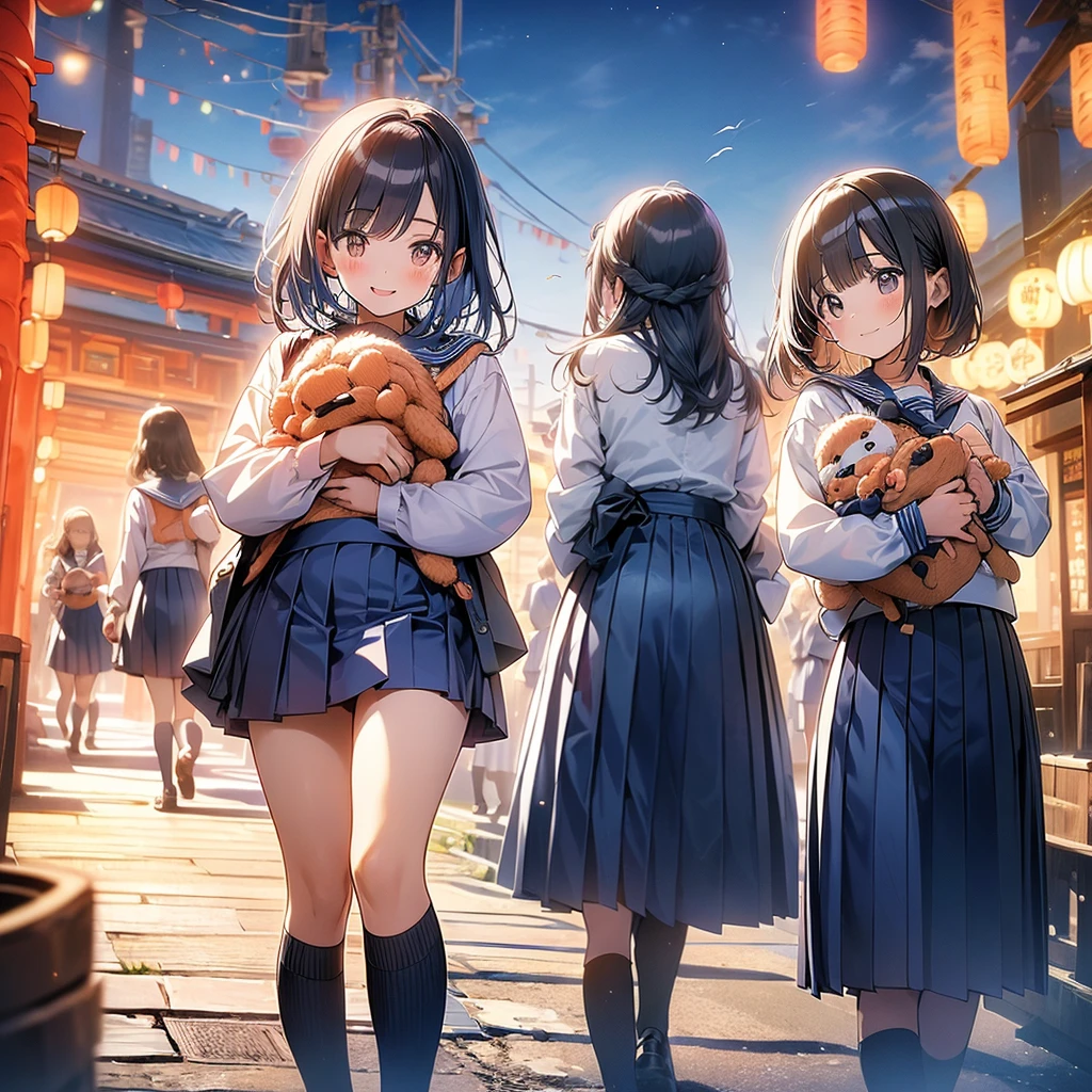 nswf Japanese:1.3,(masterpiece: 1.2, Highest quality, masterpiece, Clearer images,4K), (Bright colors), ((Take clear photos even from a distance)), (Multiple Girls), (Harem), (School classmates), (((All school uniforms have the same design))), (((Everyone is wearing the same dark blue skirt))), ((1)), ((prostitution婦)), (prostitution宿), (cute Japanese((6 Girls))), (((infant'face))), ((Group shot)), (Group selfie), ((I can see your butt from your thighs))、 (Head to toe full body view), front, frontやや下からの構図, Symmetric, A tall girl with number 1 on her back, alone, (Head to toe),Wide-angle, Soft Light, ((((Laugh with your mouth wide open)))), (Normal size breasts), ((prostitution)), (Lure), ((Audiences love it)), (((A lot of hearts are flying))), landscape、((((Spread your legs:1.5)))、((Female masturbation:1.8))、((Grab your chest:1.3)),(((Good lift:1.4)))、(((Show me something good:1.5)))、(Skirt Lift:1.3) 、One eye closed、Push out'''between legs、((Young people))、((((Knee-length white loose socks))))、(((classroom)))、(((sitting on desk)))