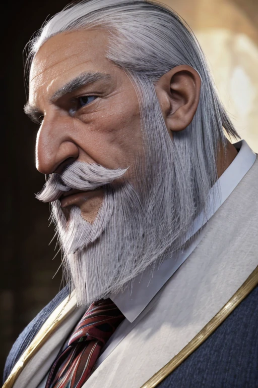 80 year old handsome muscular man with white beard,  well groomed moustache, bushy grey eyebrows, absurdly huge nose, hawk nose, concave nose, nose with pronounced bridge and outward curve that protrudes from the base of the nose, big old man nose, 80 years old daddy, charming eyes, burly, hunk, mature male, bara, robust appearance
