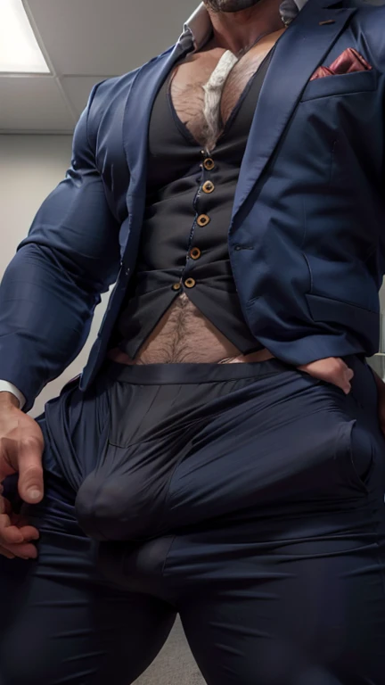 Office close up focus on press down and hold bulge by hand wetty bulge indian perfect wetty big hairy monster bulge in formal suit pant, masterpiece, seductive, erotic, exotic bulge