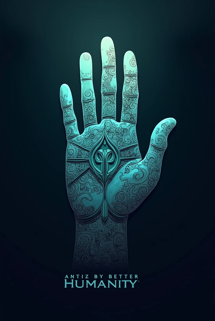 Epic, legendary logo for "Hand of Humanity" text with it's symbol slogan is "Make a better place"