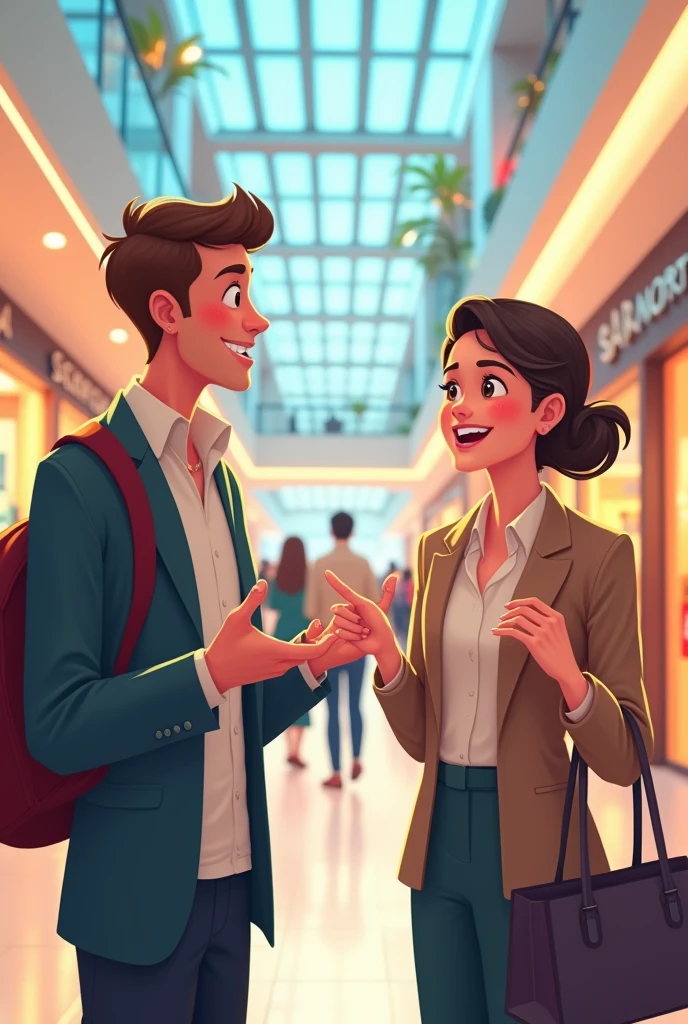 Saleslady girl talking 2d
The background is mall
