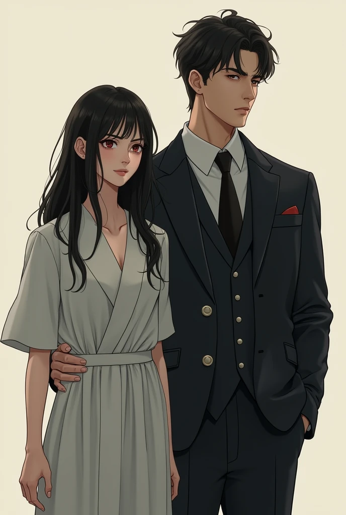 A handsome man and his wife standing beside each other , the situation is tensed, Artificial manhwa characters