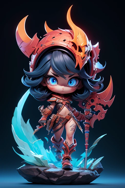 Create a monster image, Small in size, Big head, Strange .. Transparent body for visibility. The images are sharp and detailed.., with beautiful colors.. with weapons, leg, eyes, mouth, พื้นหลังสีlegว