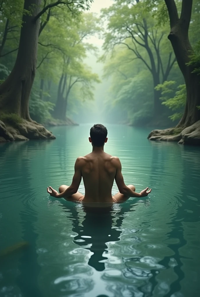 A man sitting in water