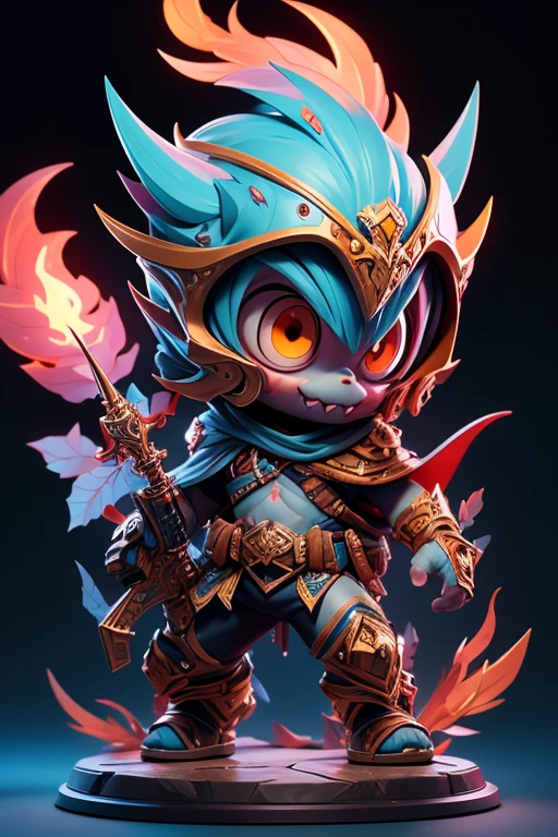 Create a monster image, Small in size, Big head, Strange .. Transparent body for visibility. The images are sharp and detailed.., with beautiful colors.. with weapons, leg, eyes, mouth, พื้นหลังสีlegว