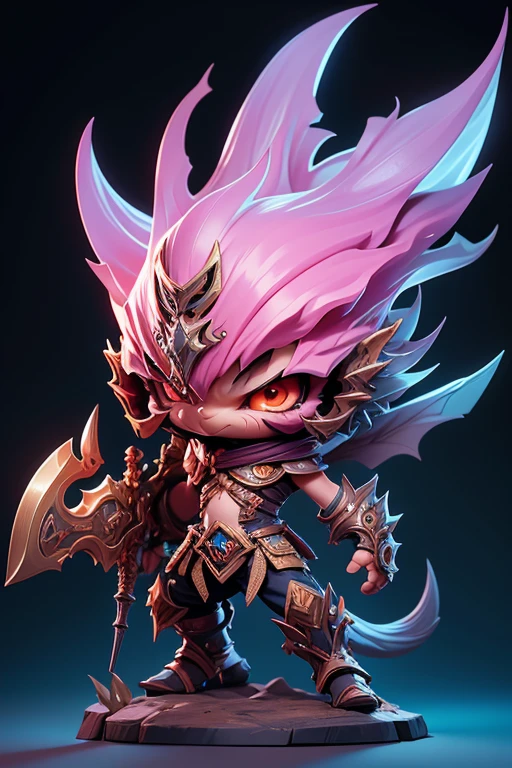 Create a monster image, Small in size, Big head, Strange .. Transparent body for visibility. The images are sharp and detailed.., with beautiful colors.. with weapons, leg, eyes, mouth, พื้นหลังสีlegว