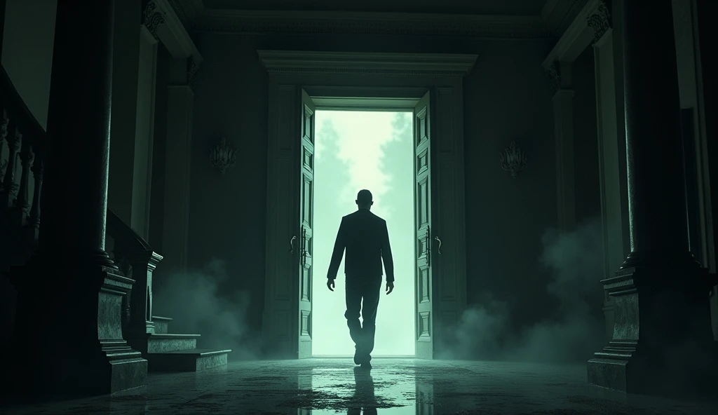 As soon as he stepped into the mansion, the door closed by itself.