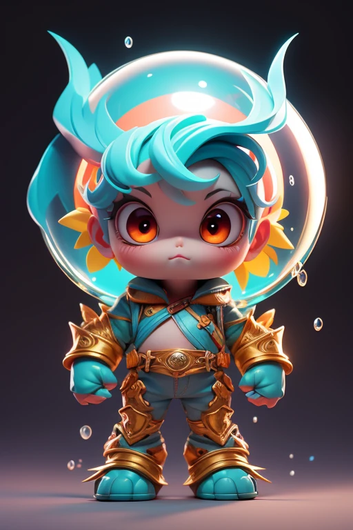 Create a monster image, a small, big-headed, baby monster.. The body is transparent and can be seen through. The image is sharp and detailed., with beautiful colors.. With arms, leg, eyes, mouth, พื้นหลังสีlegว
