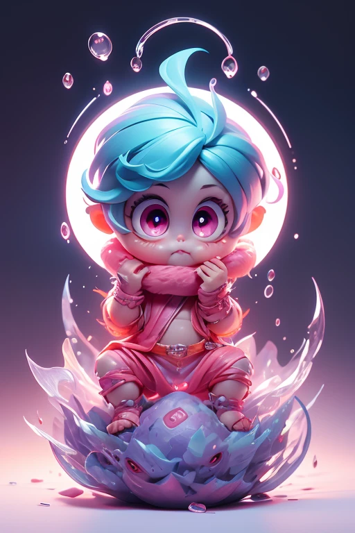 Create a monster image, a small, big-headed, baby monster.. The body is transparent and can be seen through. The image is sharp and detailed., with beautiful colors.. With arms, leg, eyes, mouth, พื้นหลังสีlegว