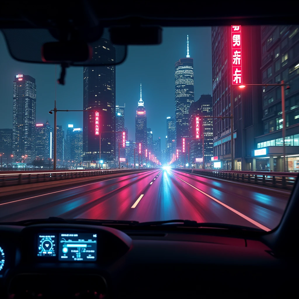 Metropolitan Expressway drive night Neon lights are beautiful View from the driver's seat While driving