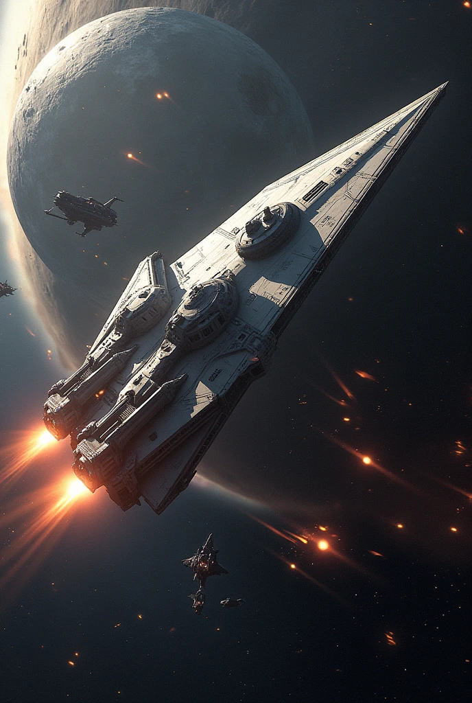Battlestar Galactica fighting the death star.