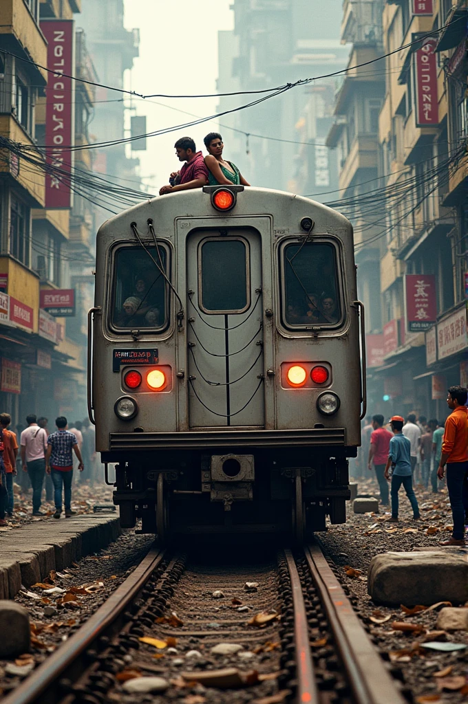 Mumbai local train running on the Mumbai Street not on railway track