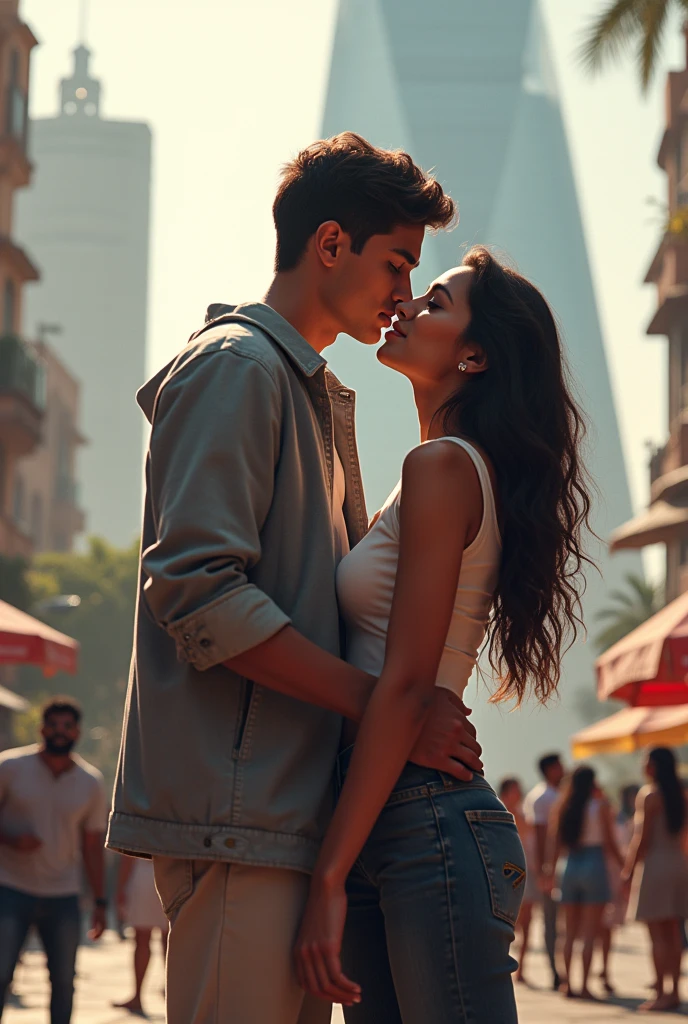 A boy is standing at diamond Burj Surat and kissing girls