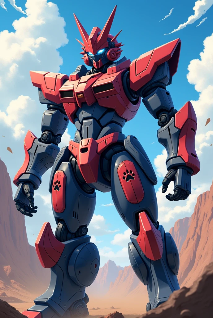 Anime Style、、Rubber Suit、Mecha Head、Full Mask、Very thick mech armor、Cat motifs、Complete Robot