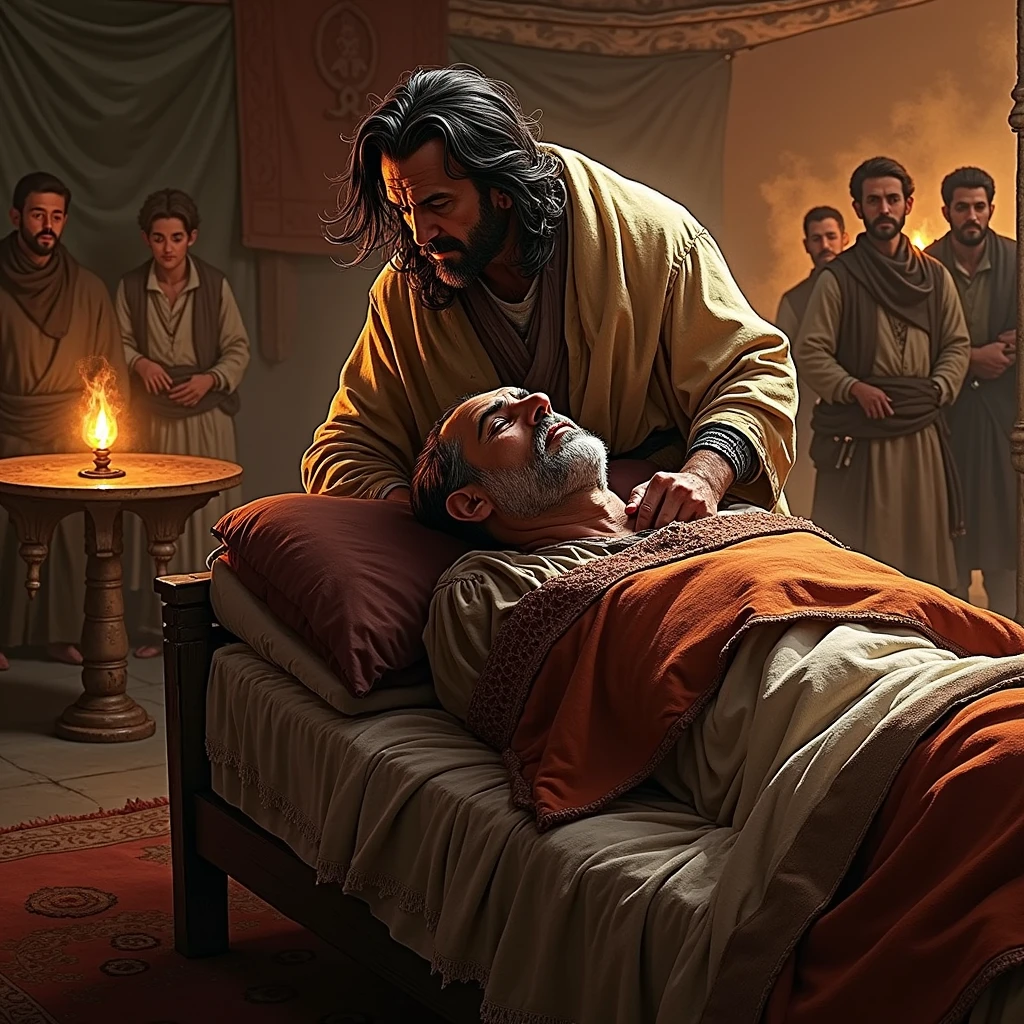 Inside Osman Ghazi’s tent, dimly lit by flickering oil lamps. Osman lies on a bed, his breathing shallow. Orhan Ghazi and a few loyal advisors are at his side.
Osman Ghazi: (weakly, with effort) My son, the time has come for you to lead our people. Our enemies are many, but our unity is our strength.
Orhan Ghazi: (kneeling, holding his father’s hand) Father, your legacy will not be forgotten. I will protect our people and expand the lands you fought so hard to secure.
Osman Ghazi: (with a faint smile) Lead with justice, Orhan. Let the sword serve only when words fail... (his hand goes limp, and he passes away)
Orhan Ghazi: (with determination, rising slowly) I will honor you, Father. Your dream will live on.