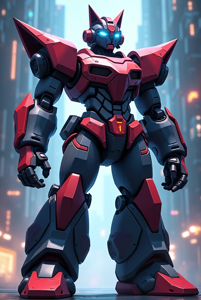 Anime Style、、Rubber Suit、Mecha Head、Full Mask、Very thick armor、Cat motifs、