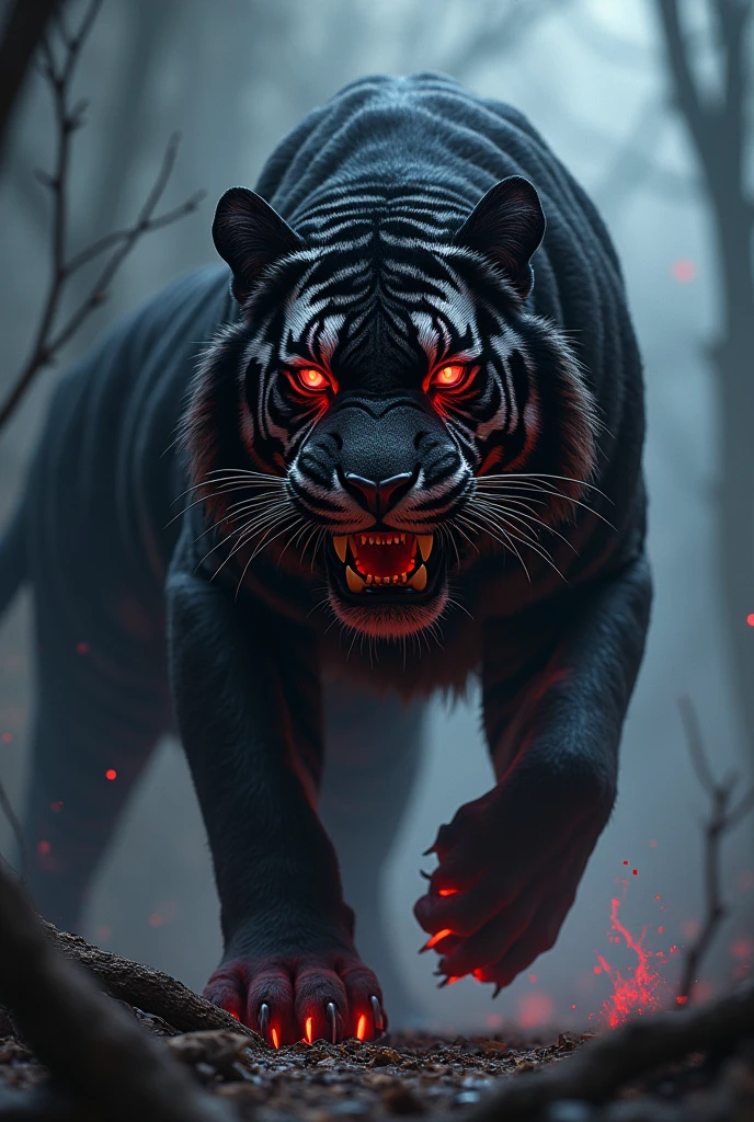 A tiger with a evil version of the animal