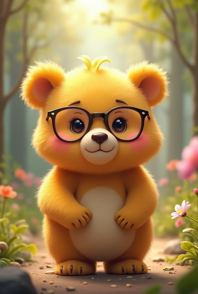 Cute golden bear wearing glasses
