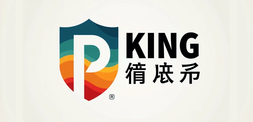 Modify the existing logo image: Keep the left side graphic with the colorful shield and 'P' shape intact. For the right side text, replace the current text with three lines as follows:

Top line: 'KINGCONG' in bold, black letters, same size and font as the current 'KING'
Middle line: 'CHEMICAL' in smaller, black letters
Bottom line: 'POPLIKE' in black letters, size between top and middle lines

Maintain the overall layout and style of the original image. Ensure the new text is aligned with the left edge of the original text and fits within the same space. The font style should match or closely resemble the original. Preserve the white background and the overall dimensions and quality of the image.