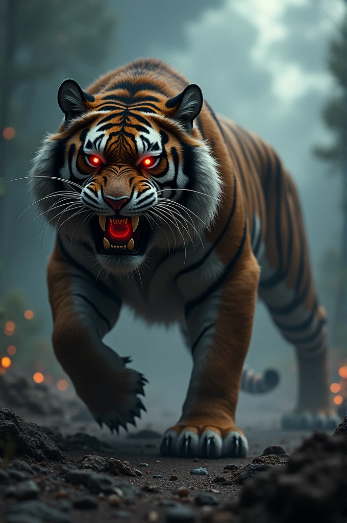 A tiger with a evil version of animals