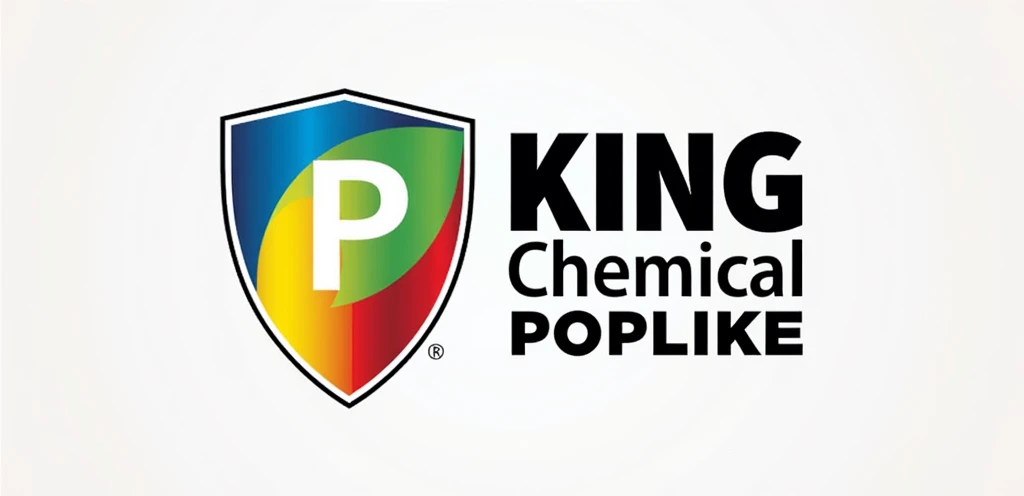 Modify the existing logo image: Keep the left side graphic with the colorful shield and 'P' shape intact. For the right side text, REPLACE the left "king" letter with"kingkong"replace the current text with three lines as follows， :

Top line: 'KINGCONG' in bold, black letters, same size and font as the current 'KING'
Middle line: 'CHEMICAL' in smaller, black letters
Bottom line: 'POPLIKE' in black letters, size between top and middle lines

Maintain the overall layout and style of the original image. Ensure the new text is aligned with the left edge of the original text and fits within the same space. The font style should match or closely resemble the original. Preserve the white background and the overall dimensions and quality of the image.