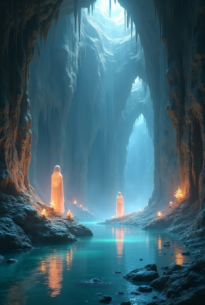 Create a beautiful landscape in a cave