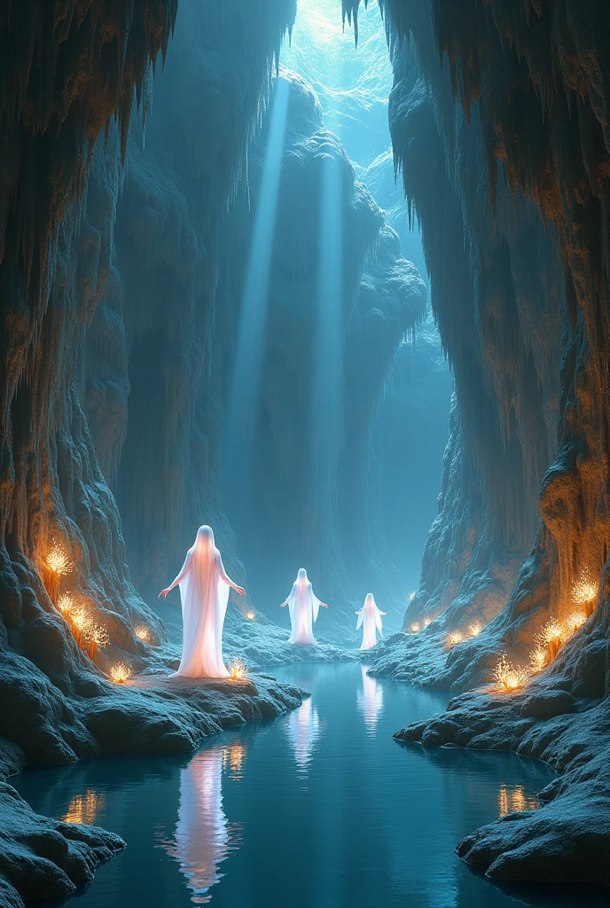 Create a beautiful landscape in a cave